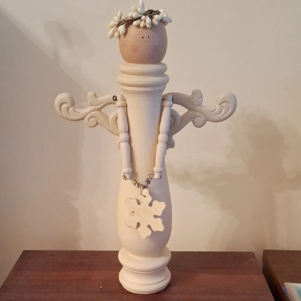 Wooden Angel Figurine with Snowflake Pendant